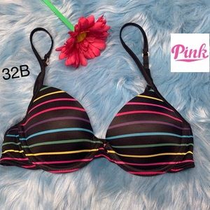 Victoria Secret Pink Striped Demi Cup T Shirt Bra 32B